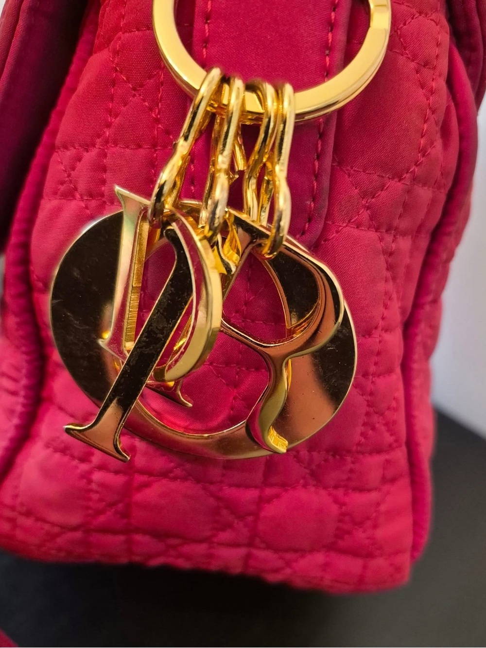 Dior Red Quilted Satchel with Gold Logo Charms